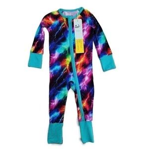 Tiny Threads Bamboo Neon Lightning Convertible Zip Romper Pajamas Size 6-12m NWT